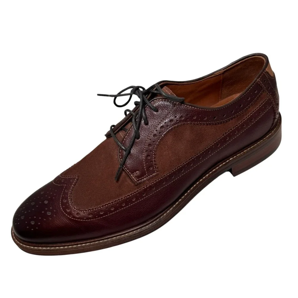 Johnston & Murphy Warner Wingtip Oxford Brown Suede Leather Shoes Men's 11 M
